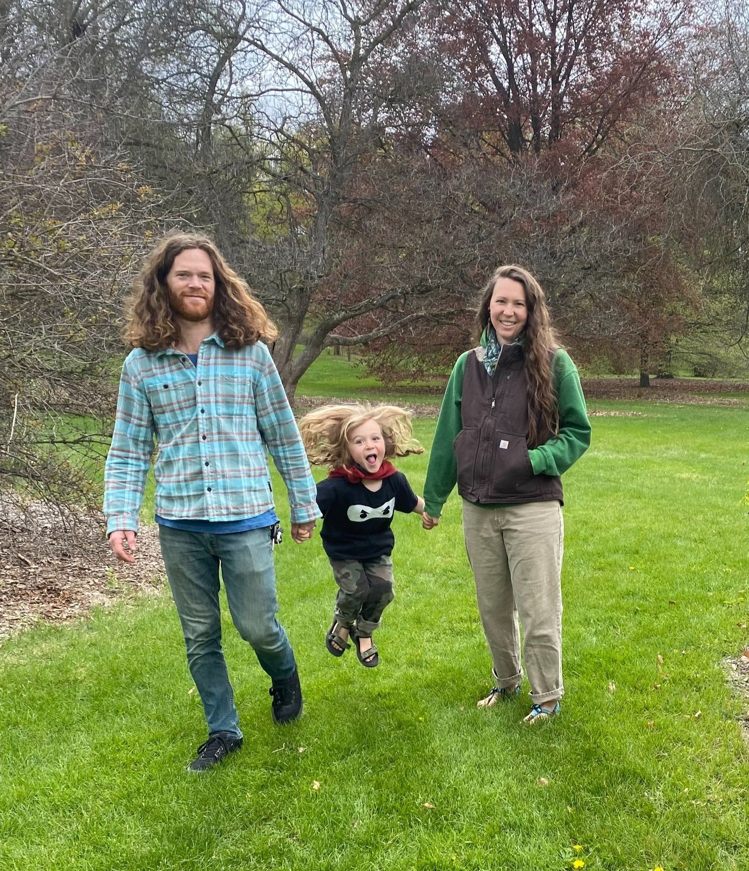 Family working on natural building project